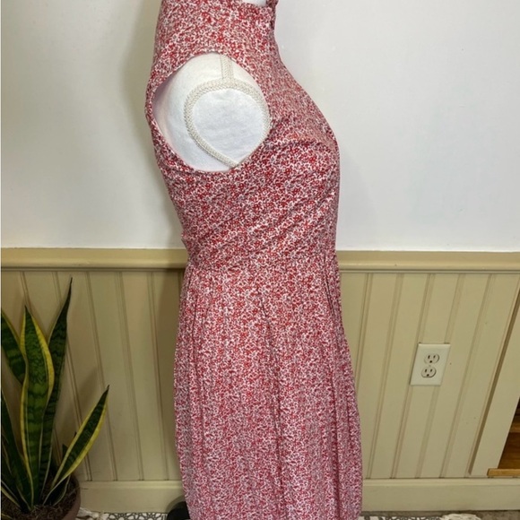 J.Crew Liberty London Red Floral Cotton Dress Sz 2 | Cottagecore Midi Sundress - Picture 4 of 13